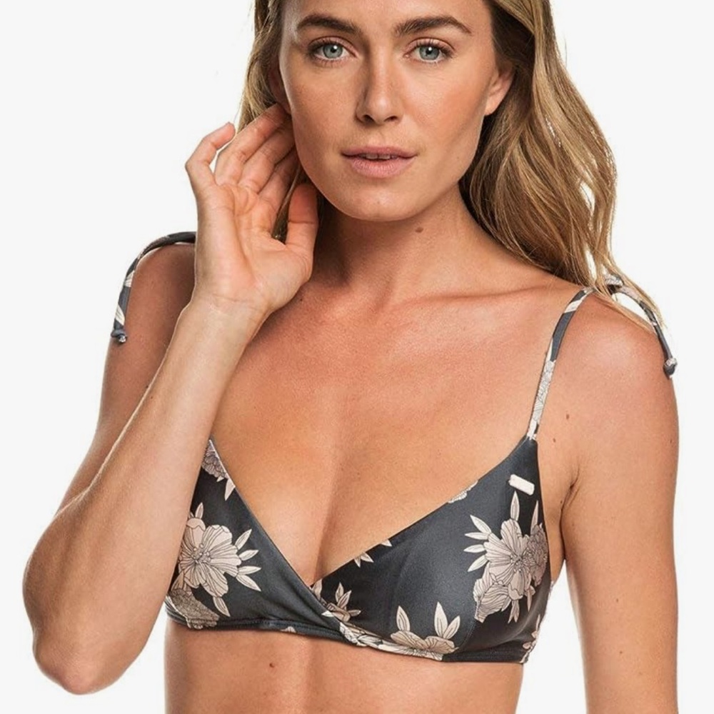 Roxy triangle Bikini top gray and cream floral